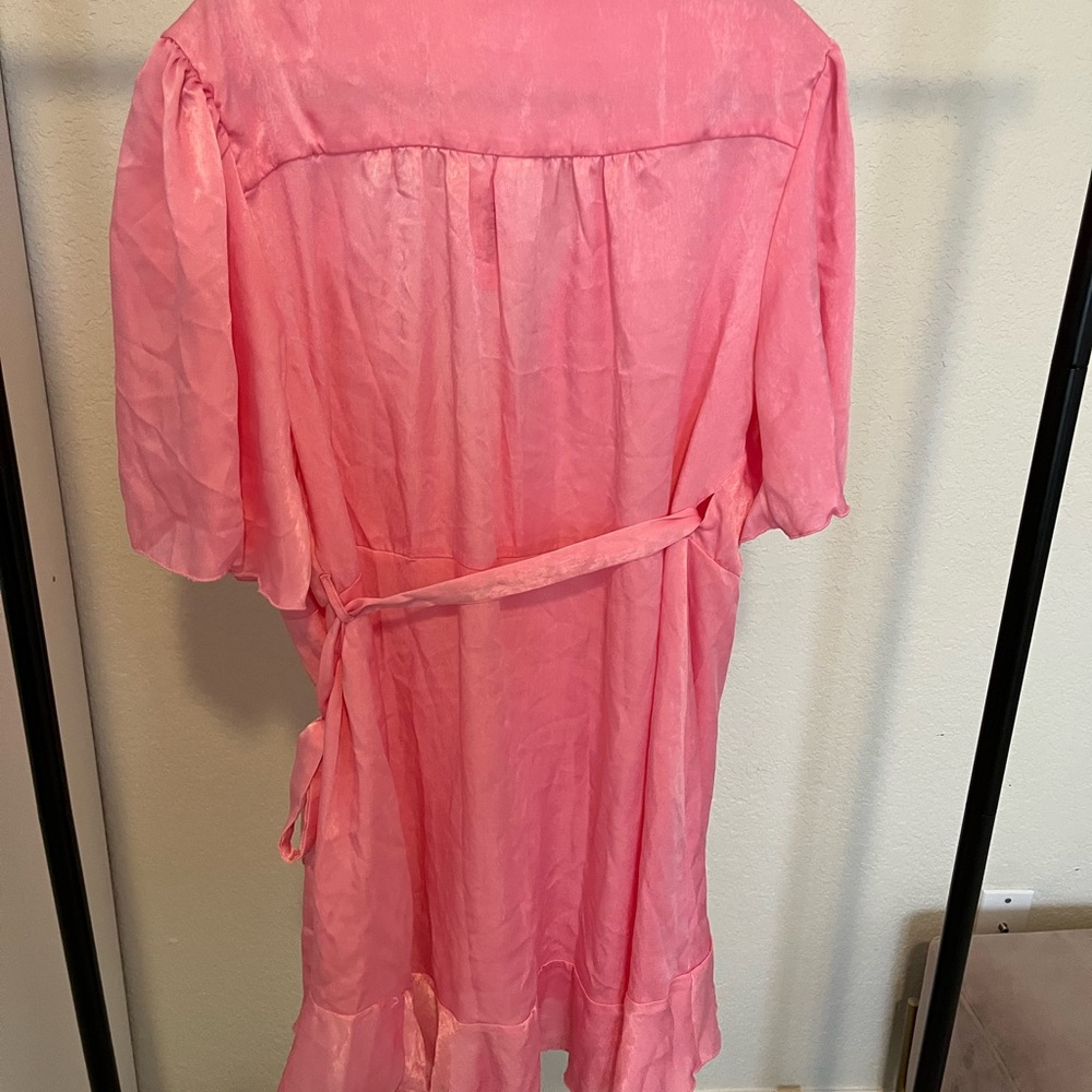Pink Wrap Dress with Ruffle Hem - Picture 6 of 7